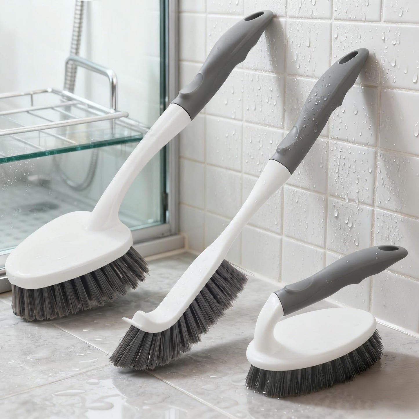 3 Pack Heavy Duty Scrub Brush Set for Household Use, Long Scrub Brush, Handheld Scrub Brush, and