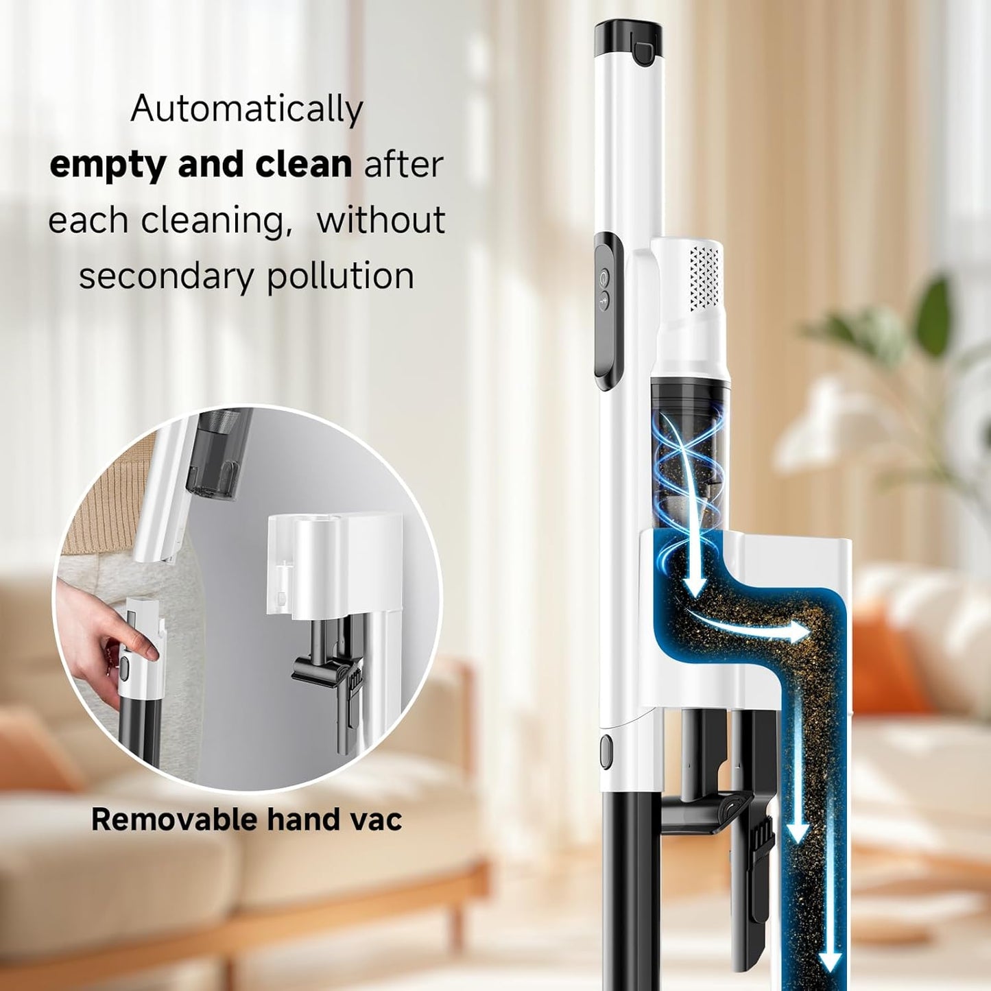 Self Clean and Empty Cordless Vacuum Cleaner with 2.5L Dust Base, Powerful Suction Handheld Vacuum, Auto Empty System, HEPA Filtration, Stick Vacuum for Pet Hair, Hardwood and Carpet, Black