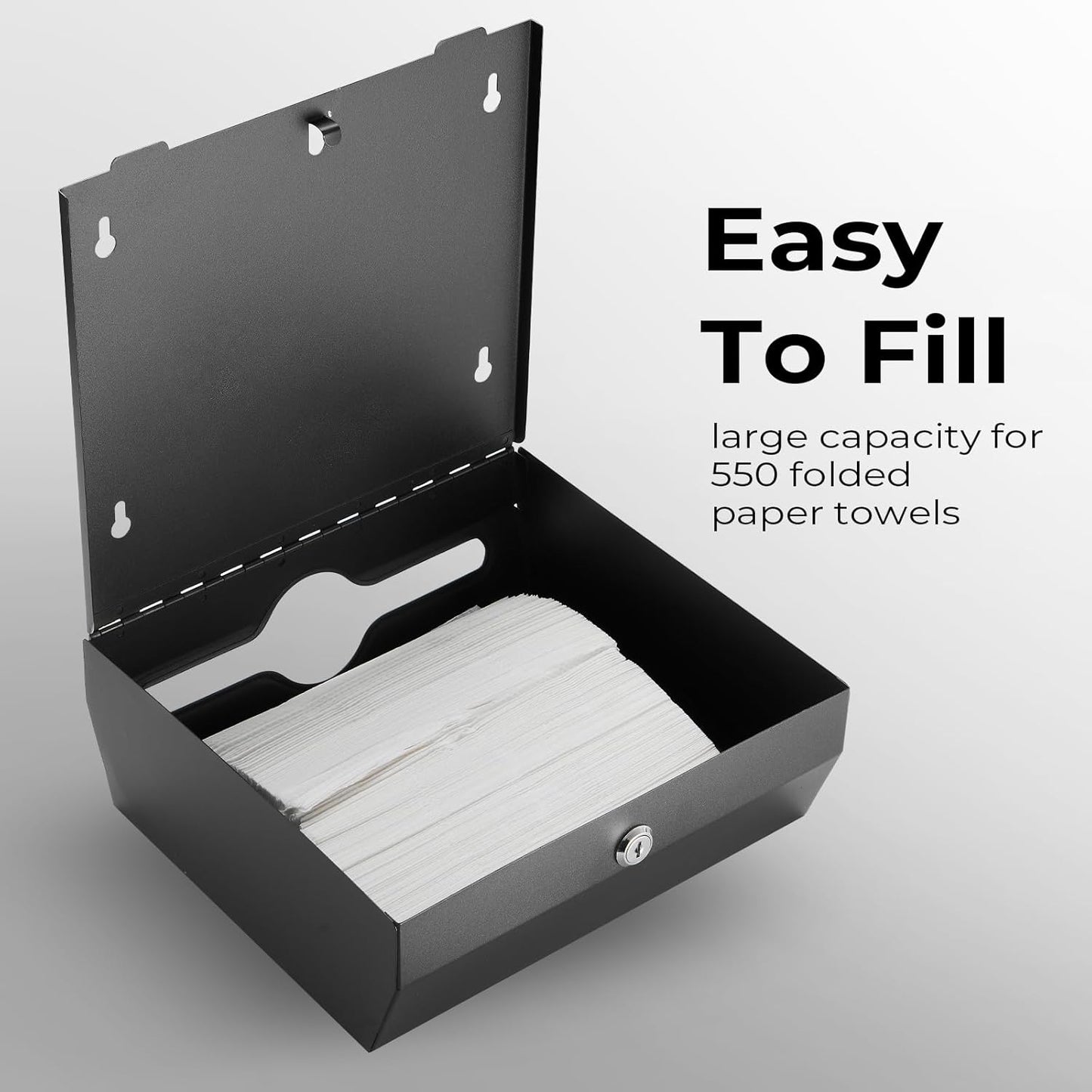 Commercial Paper Towel Dispenser for Multifold - Paper Towel Dispenser Wall Mount, Large Capacity Stainless Steel Tissue Holder, Suitable for Bathrooms and Public Places, Matte Black