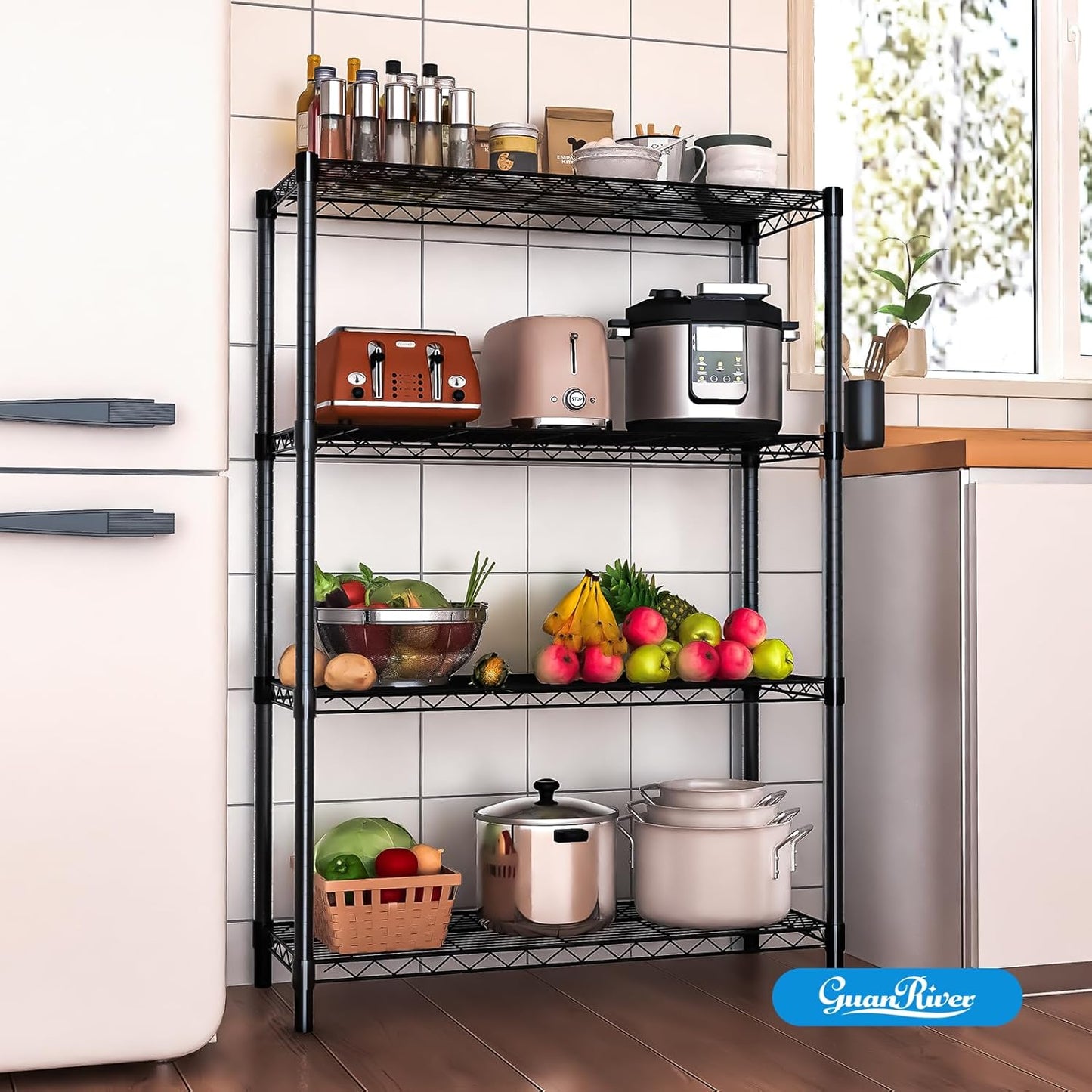 4-Shelf Adjustable Metal Shelf Wire Shelving Unit Storage Rack Display Shelf for Office,Kitchen,Bedroom,Bathroom,Laundry,Pantry Basement,Garage(Black,36" L x 14" W x 54" H)