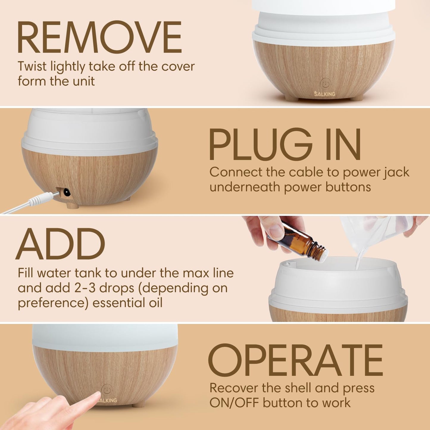 SALKING Essential Oil Diffuser 2 Pack, 100ml Aromatherapy Diffuser for Home
