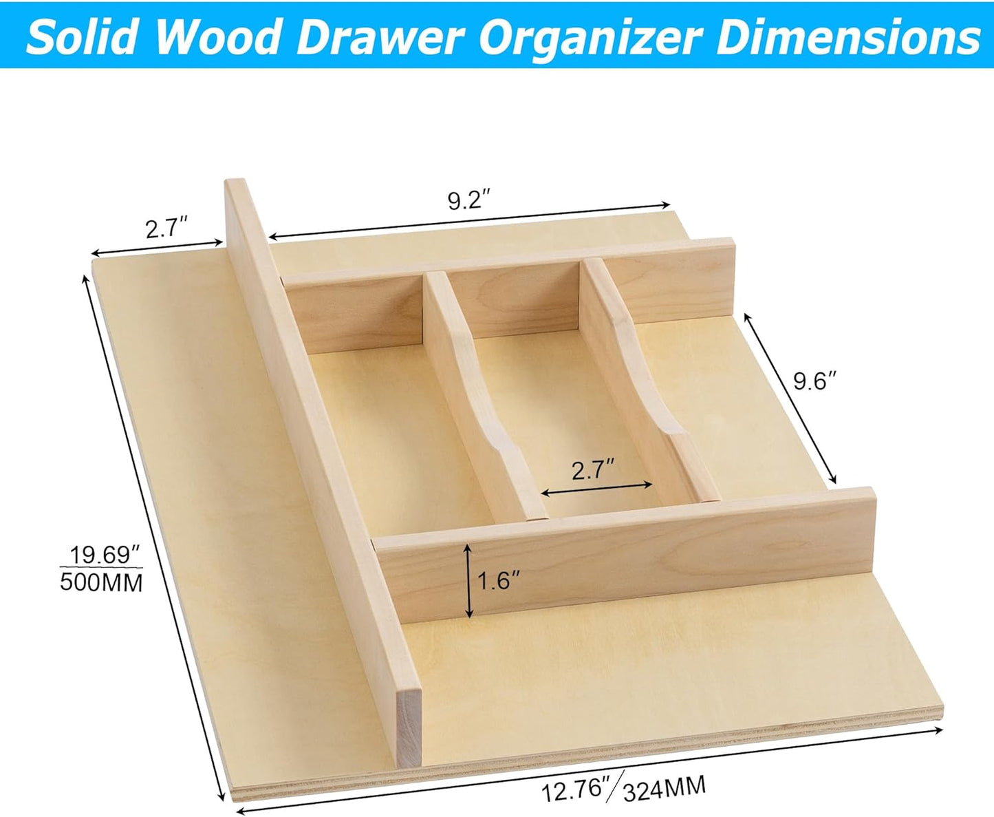 WelFurGeer Premium Wooden Silverware Organizer for Kitchen Drawers, Utensil Tray for Kitchen Drawer, Cutlery Drawer Organizer for Forks, Spoons, Knives - Sturdy Birchwood, Natural Finish