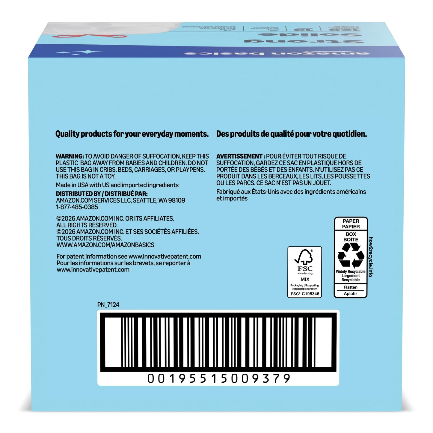 Amazon Basics Trash Bags, Tall Kitchen Drawstring, Unscented, 13 Gallon, 120 Count, Pack of 1