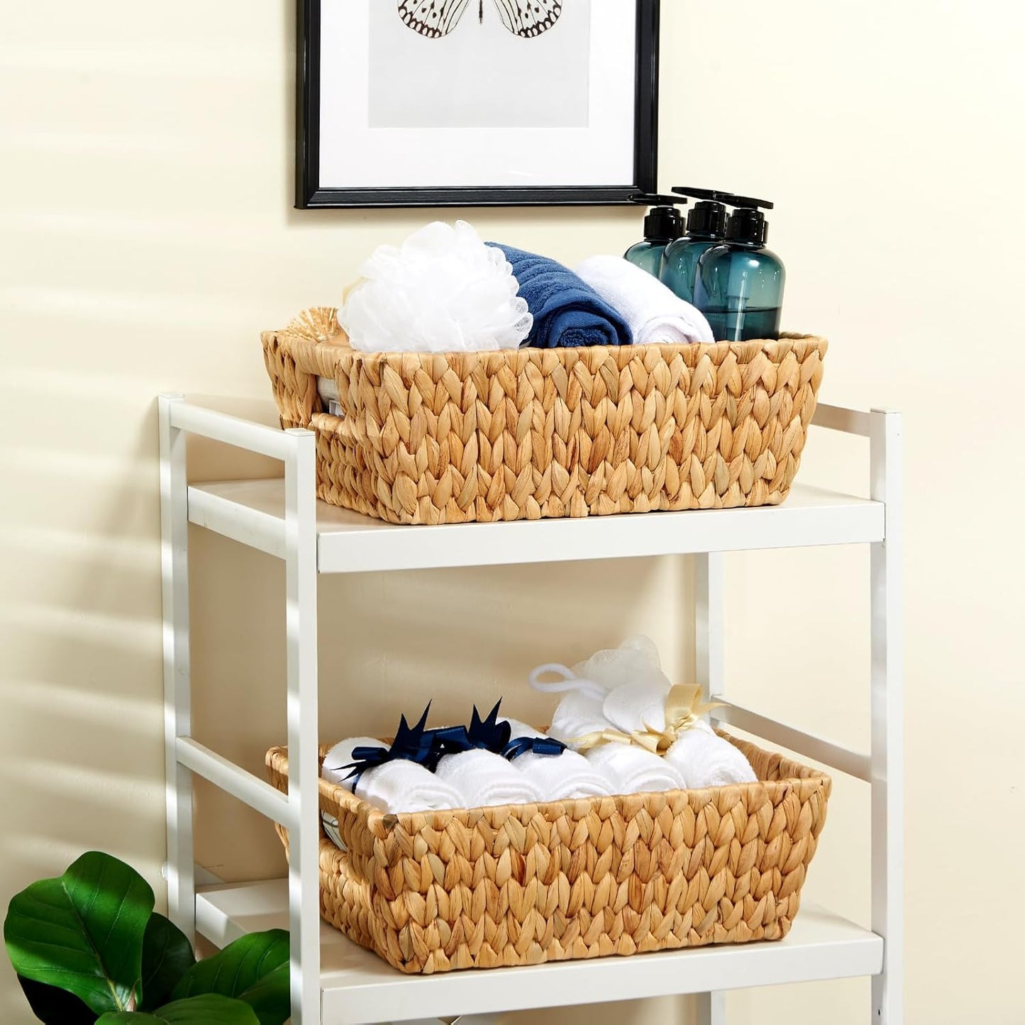 Water Hyacinth Wicker Baskets 2 Pack, Large Storage Basket With Handles for Organizing, Handmade Natural