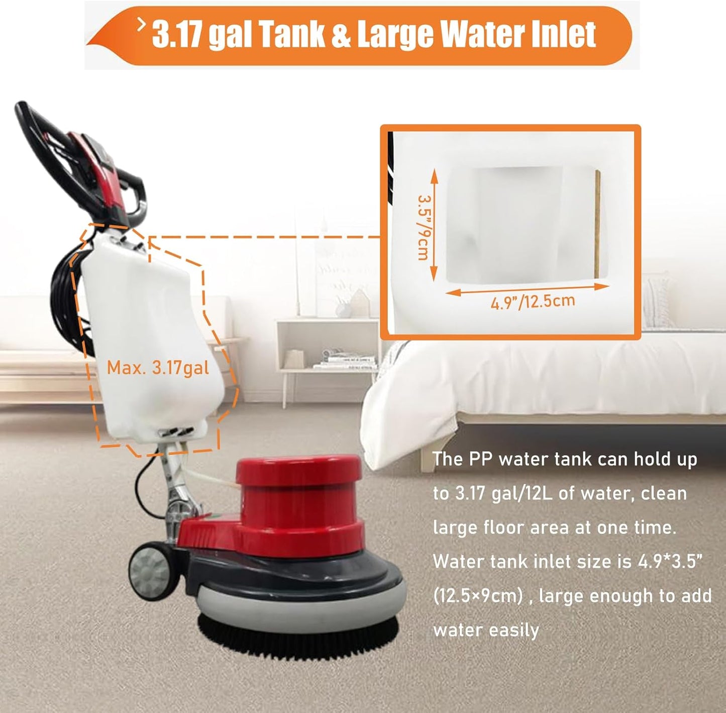 Commercial Floor Cleaning Machine 17" Floor Cleaner and Polisher Industrial Ground Scrubber Buffer with Three Brushes for Floor Cleaing, 110V