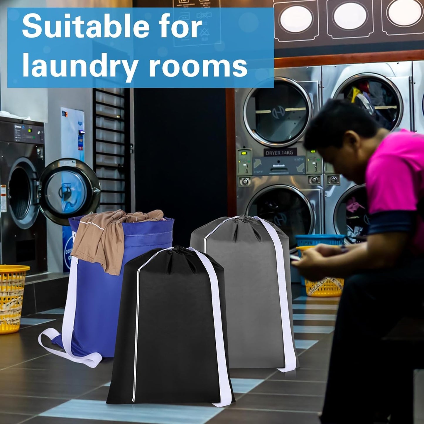 10 Pcs Nylon Extra Large Laundry Bag with Strap Travel Laundry Bags with Drawstring Closure Portable Cloth Bag for College Dorm Apartment Dwellers(Dark Color,28 x 40 Inch)