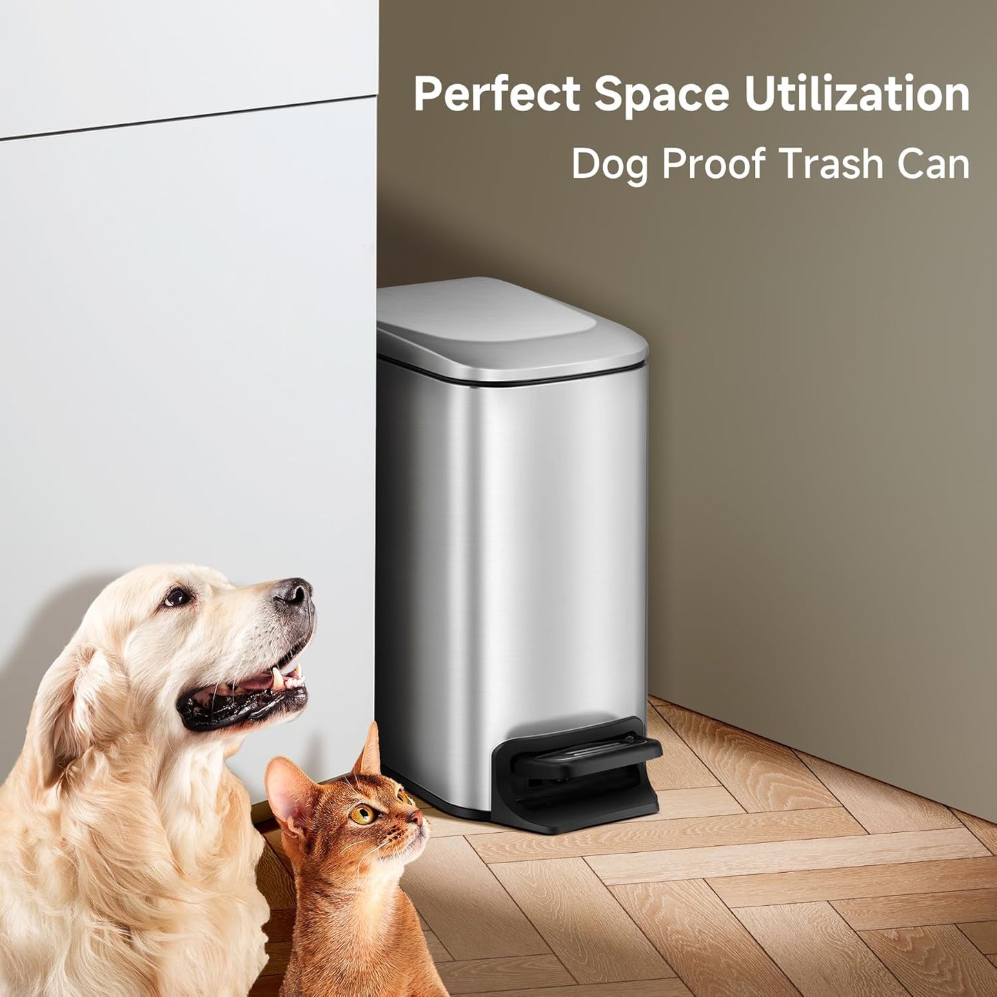 TIPGO Slim Bathroom Trash Can with Lid Soft Close, Step Pedal, 6 Liter / 1.6 Gallon Stainless Steel Trash Bin, Small Garbage Cans for Bedroom, Office, Kitchen (Silver)