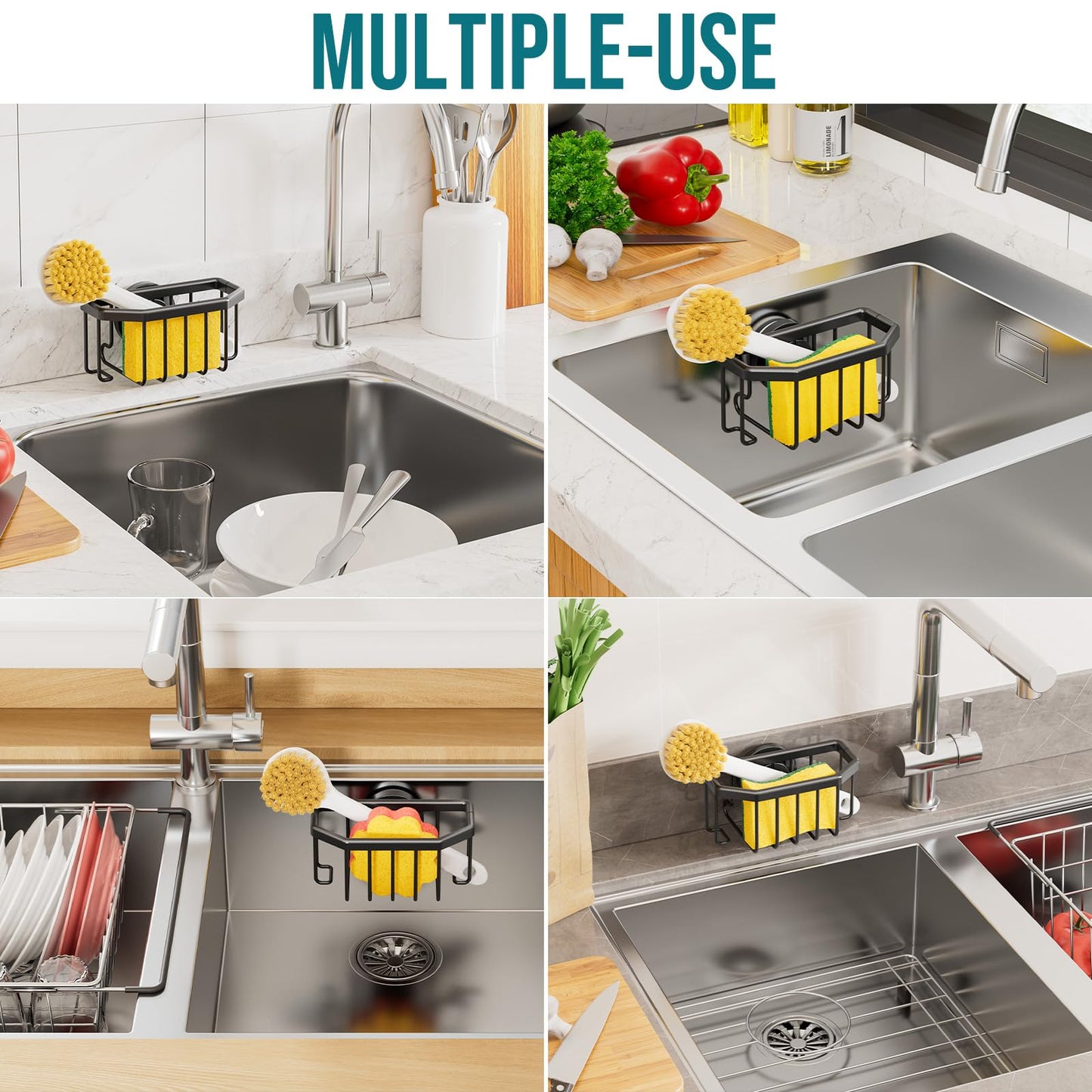 TAILI Sponge Holder for Kitchen Sink with Strong Suction Cup-Black