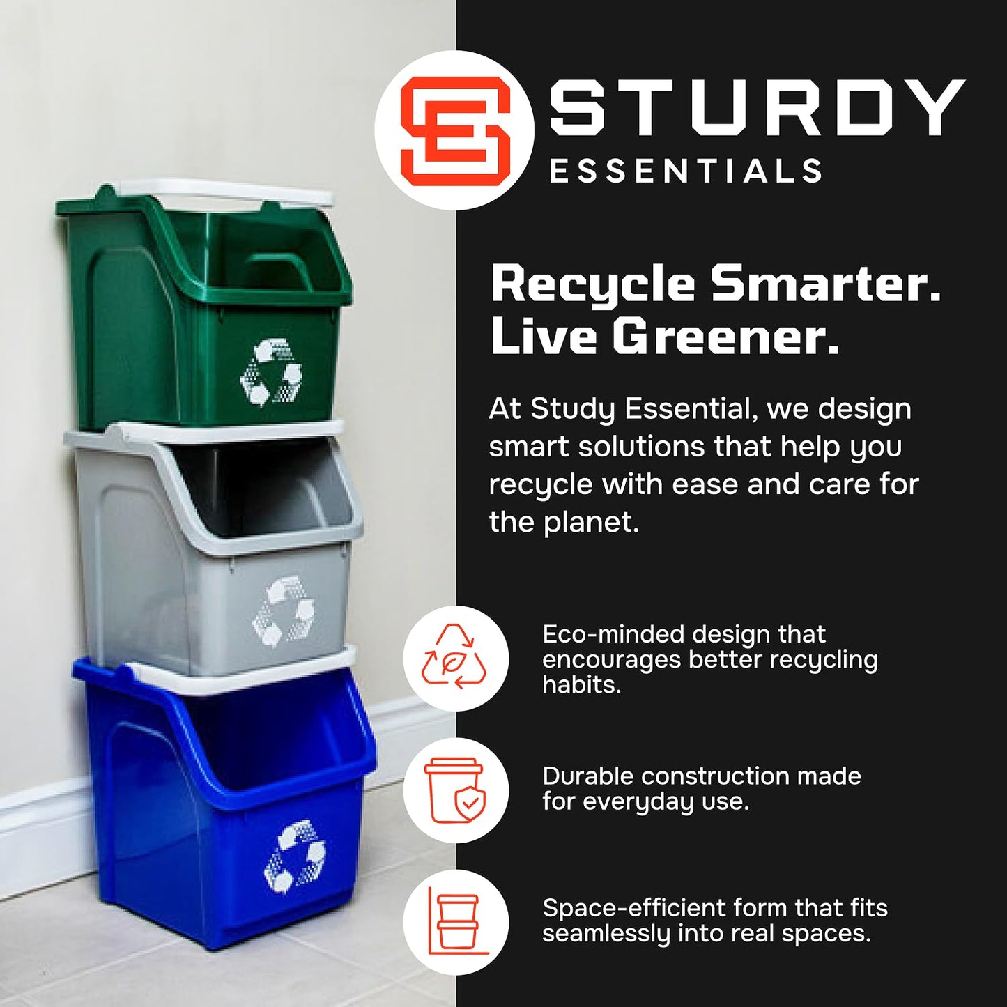 6 Gallon Stackable Recycling Bins for Homes, Garages, Offices Made of 100% Recycled Plastic - (Grey, 12 Pack)