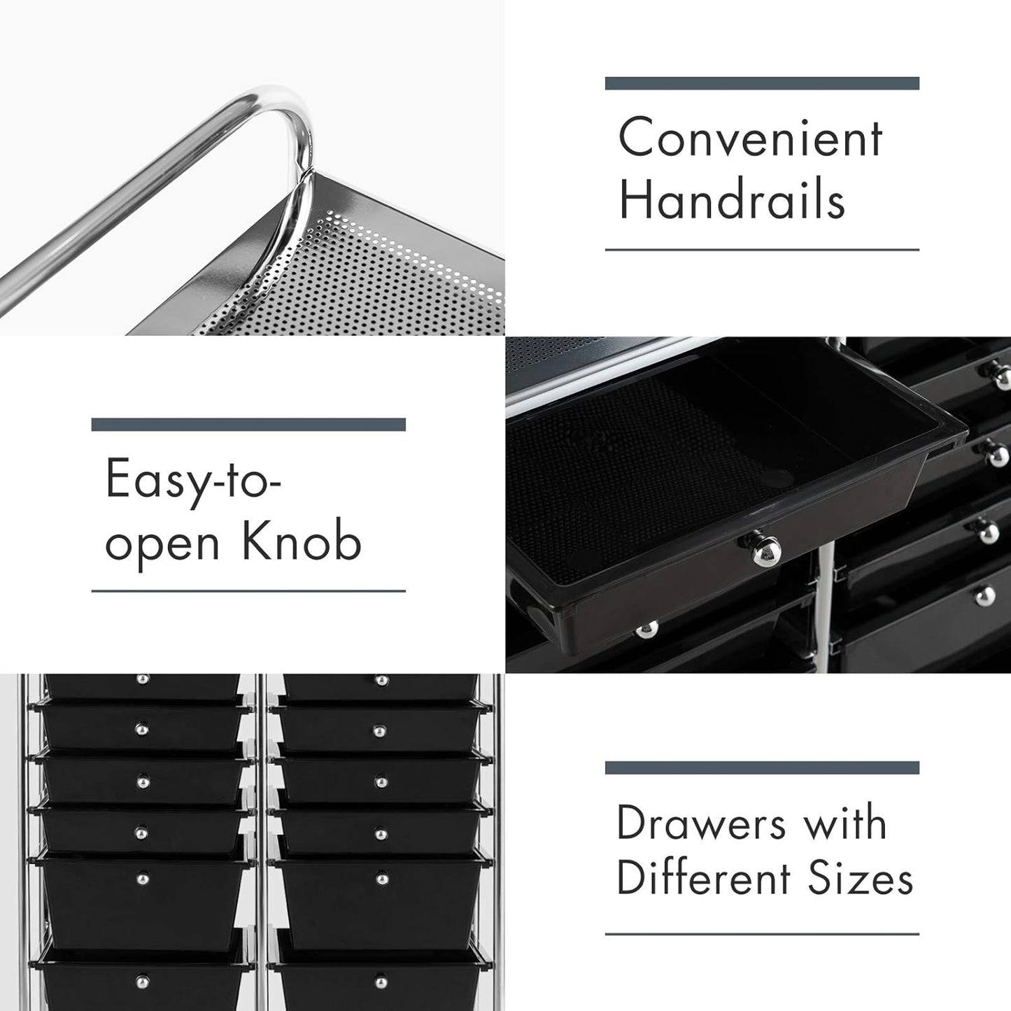 GOFLAME 12-Drawer Rolling Storage Cart, Multipurpose Organizer Cart with 2 Sizes Plastic Drawers, Mobile Utility Cart with Lockable Casters for School, Home Office, Beauty Salon, Black