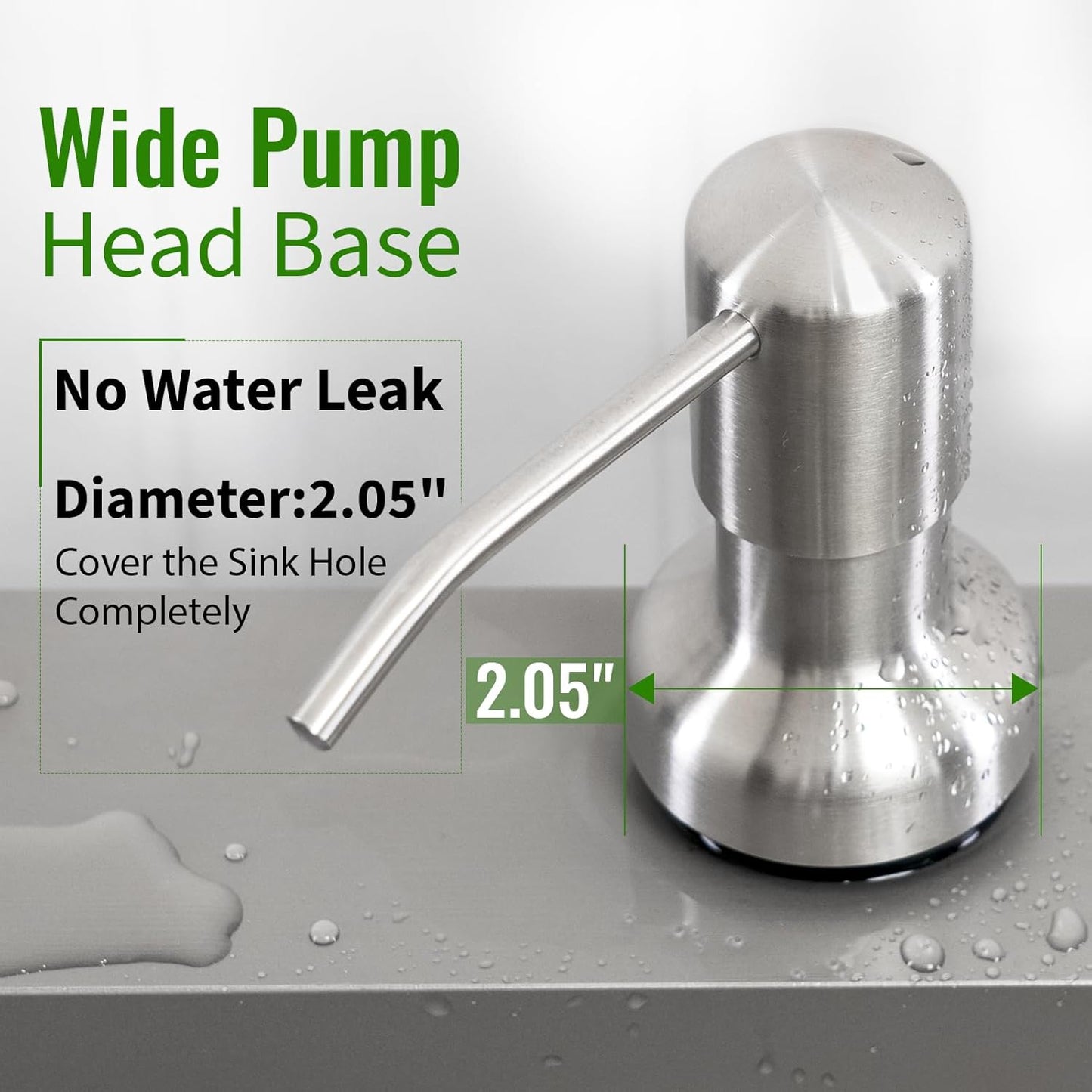 Soap Dispenser for Kitchen Sink, Kitchen Sink Soap Dispenser with 17 OZ Bottle, Refill from The Top Bar, Longer Threaded Shaft Shank, Wide Pump Head Base (Brushed Nickel)