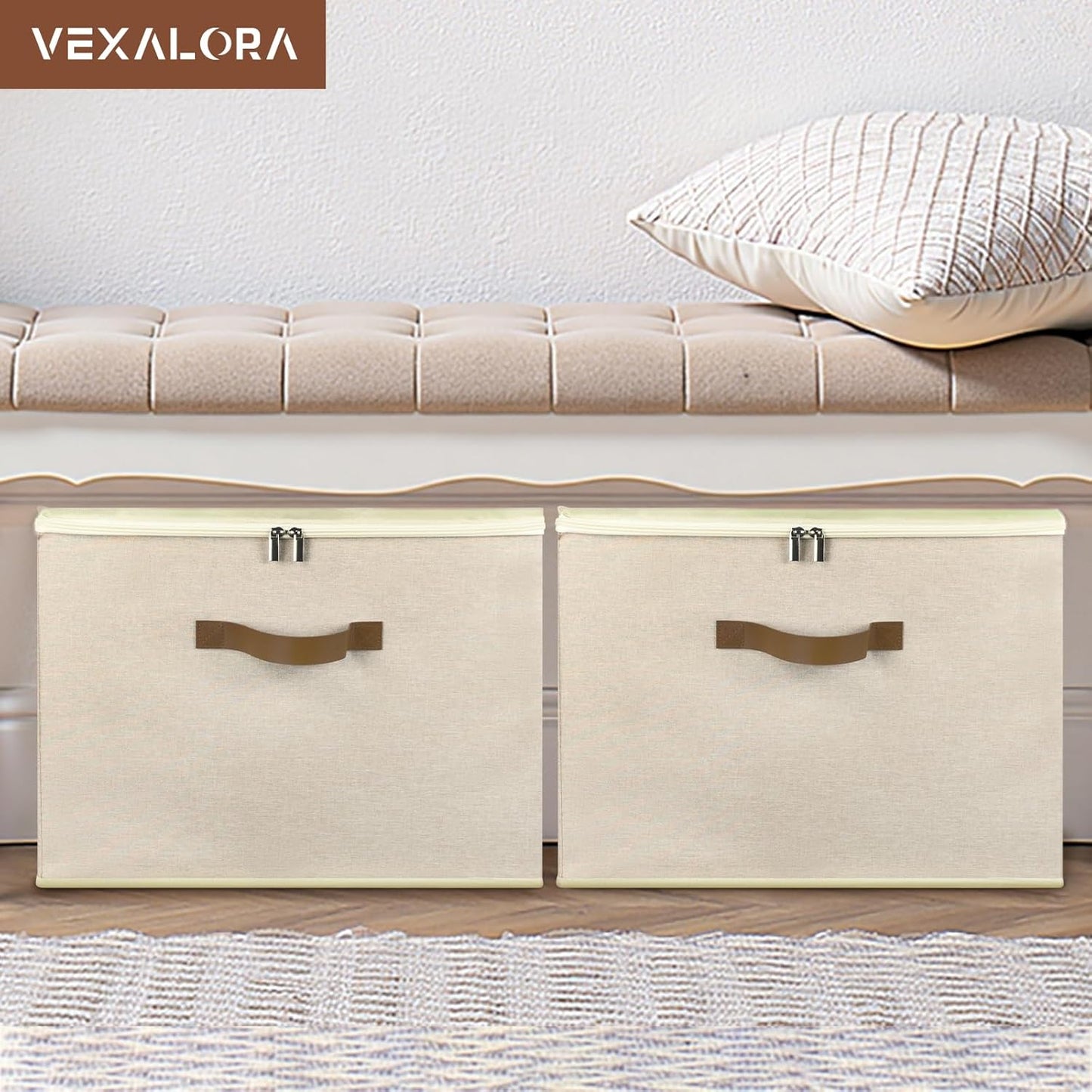 Shoe Organizer for Closet, 2 Pack Shoe Storage Bins with Clear Cover, Adjustable Dividers Fits 16-32 Pairs ShoeBoxes, Organizador de Zapatos, Khaki