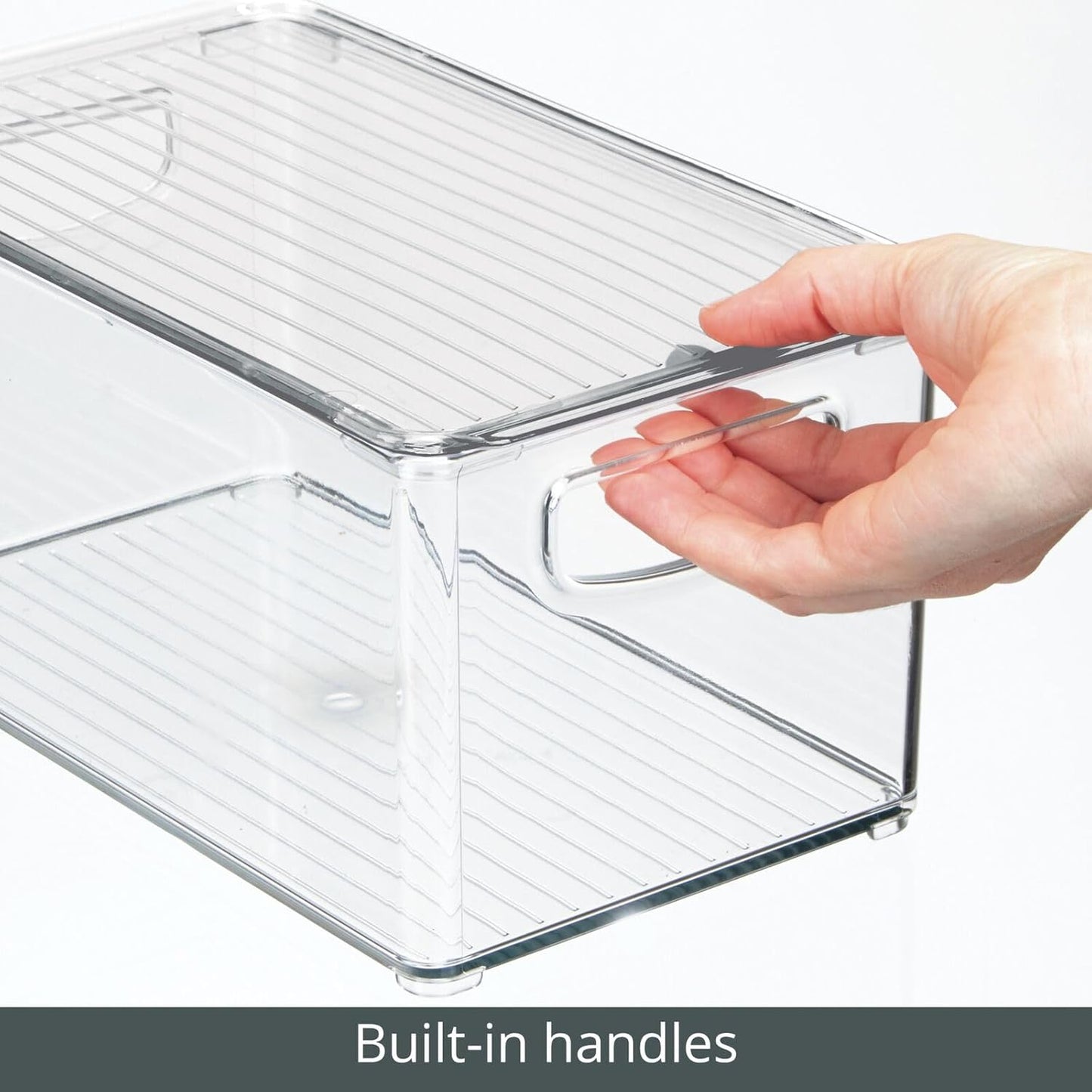 mDesign Plastic Deep Storage Bin Box Container with Lid and Built-In Handles - Organization for Fruit, Snacks, or Food in Kitchen Pantry, Cabinet, or Cupboard, Ligne Collection, 2 Pack, Clear