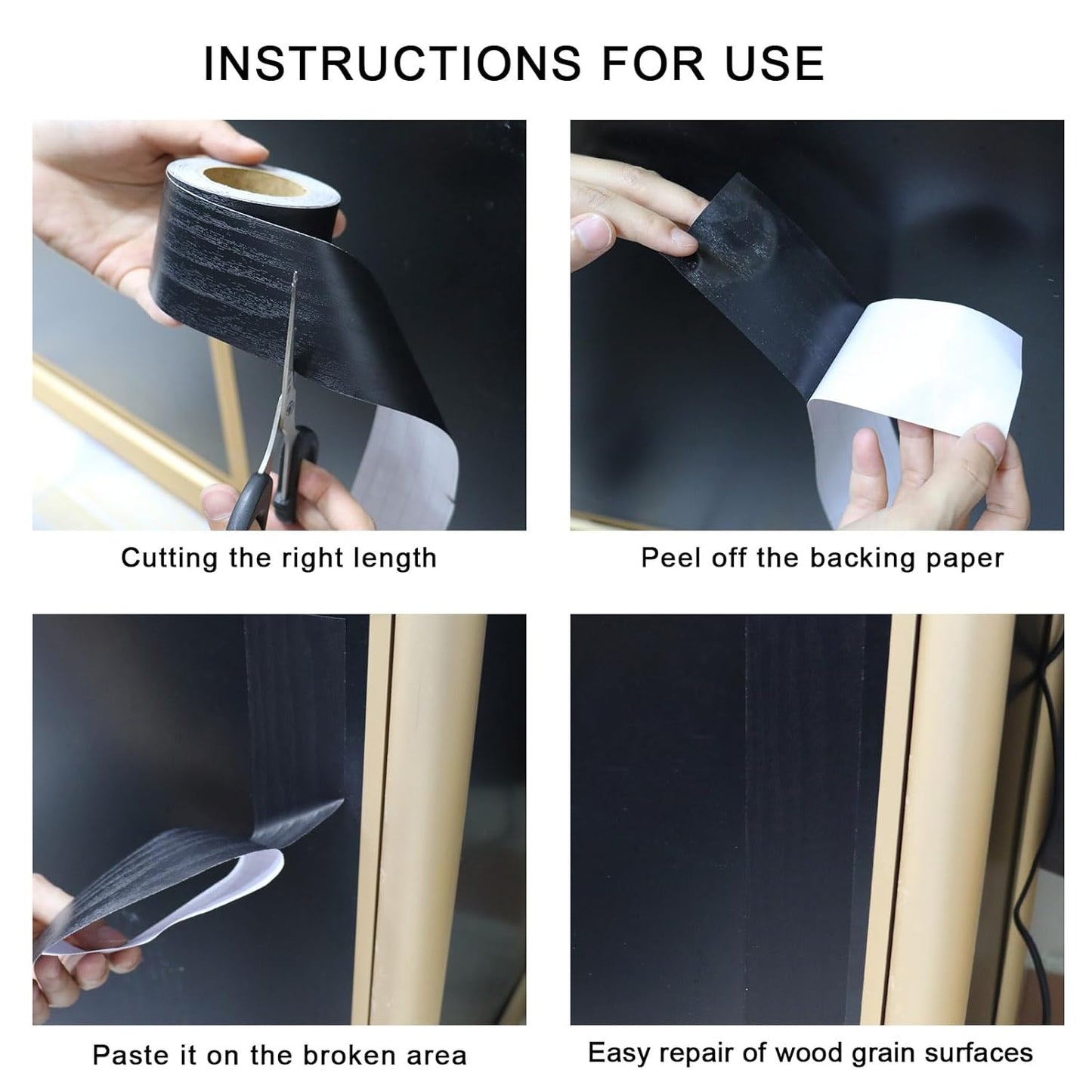 BOMEI PACK Wood Grain Repair Tape,Self Adhesive Repair Patch for Furniture, Floors, Cabinets, Windows, Doors, RV, Home Decor and DIY Projects (1, Black)