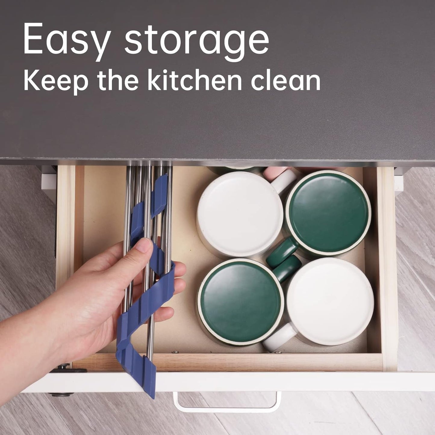 Tomorotec Triangle Roll-Up Dish Drying Rack for Sink Corner Small Foldable Stainless Steel Over The Sink Multipurpose Kitchen Drainer Caddy Organizer Storage Shelf Holder (Deep Blue)