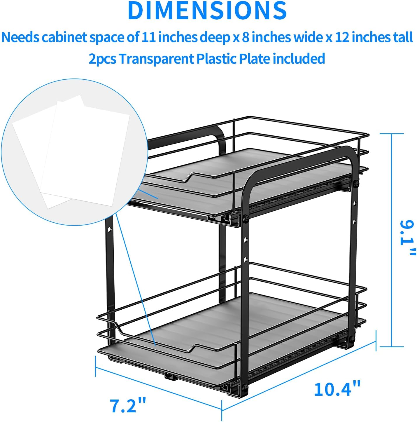 RCHYFEED Spice Rack, 2 Tier Pull out Cabinet Spice Organizer, Height Adjustable Slides out Ultra-smooth Racks for Spice Organization, Seasoning Organizer for Inside Cabinets(7.5" Wx10.5 Dx9.5 H)