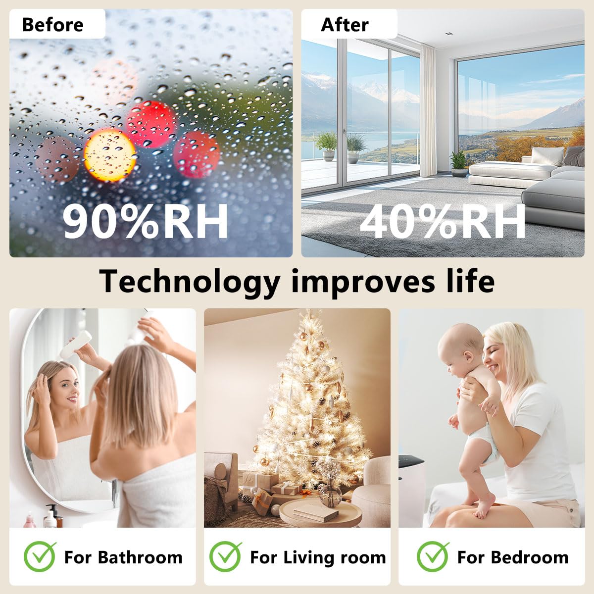 Dehumidifier 1657ML 58OZ Small Dehumidifier for Home 230 Ft² Safety Dehumidifiers Adjustable 10