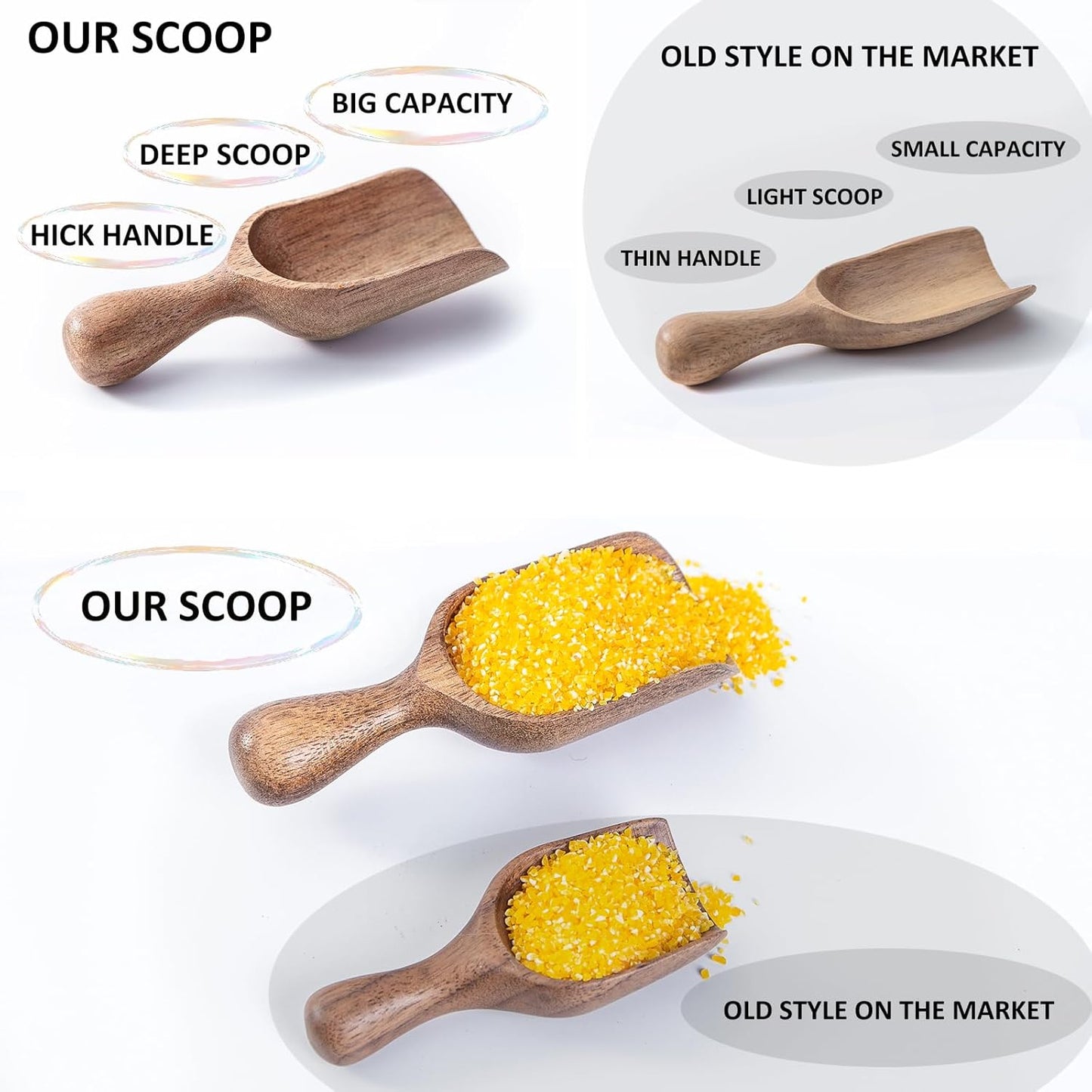 Wooden Scoops for Canisters 6PCS Acacia Wooden Scoop for Jars Mini Measuring Spoons for Ground Coffee Scoops Wood Scoop for Seasoning Bath Salt Laundry Detergent Shovel Measuring-Multipurpose