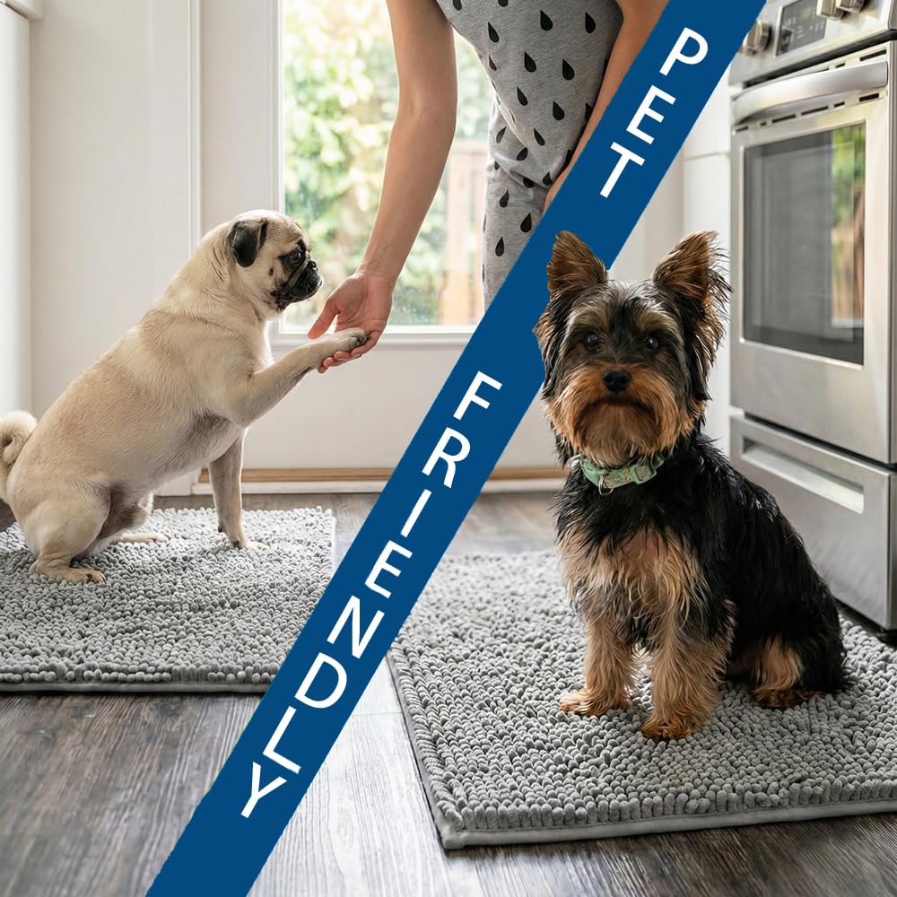 Bathroom Rugs Sets 2 Piece,Super Absorbent Chenille Bath Mats and U-Shaped Toilet Rug,Strong PVC