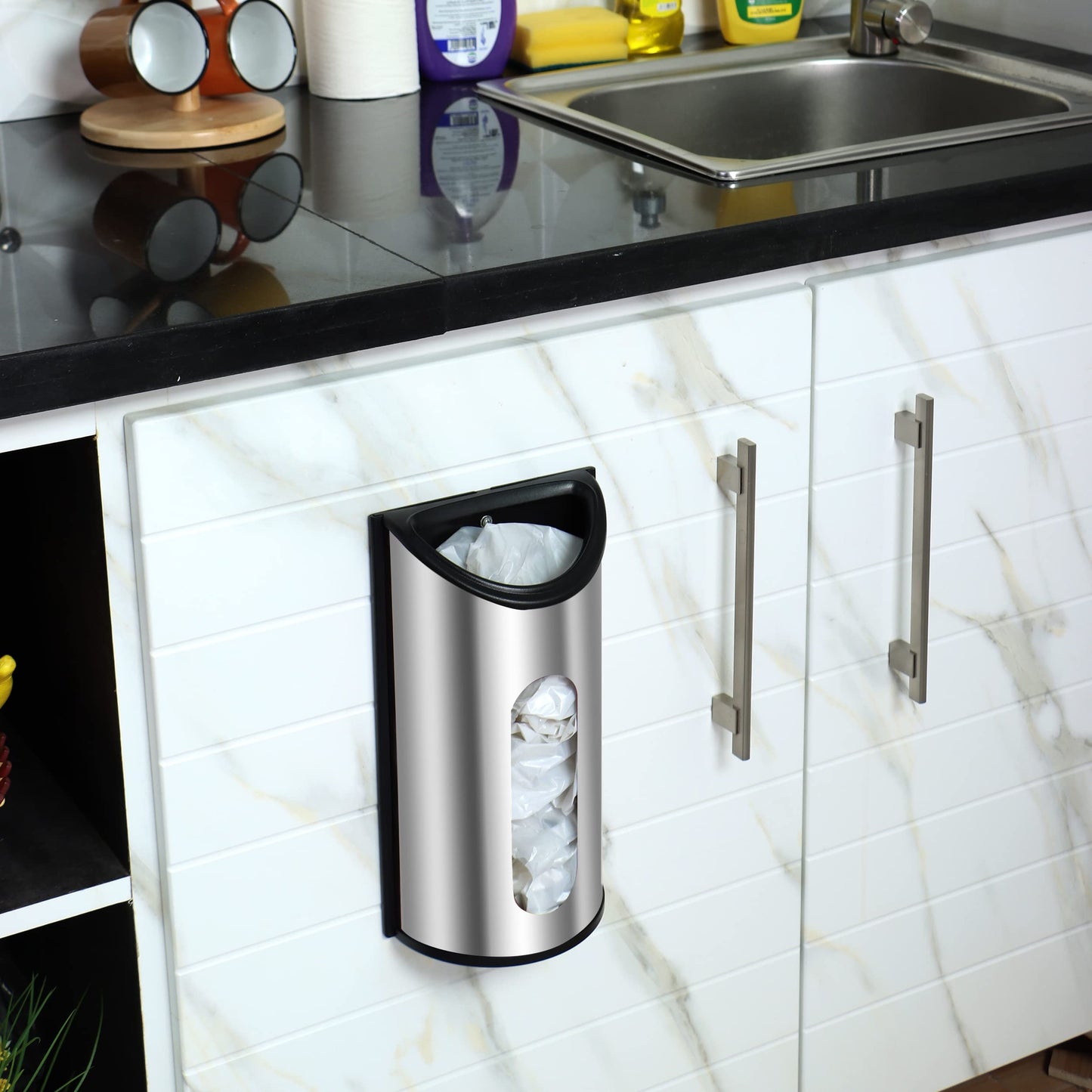 Utopia Kitchen Wall-Mounted Stainless Steel Grocery Bag Holder, Silver