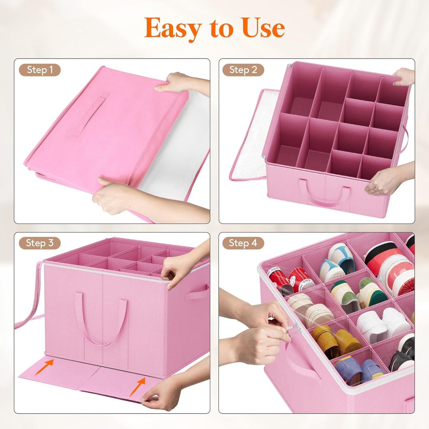 Lifewit Shoe Storage Organizer for Closet Fits 12-16 Pairs, Fabric Large Shoe Box Storage Containers with Clear Cover, Foldable Bins Fit for Boots Heels Sneakers 17"(L) x 17"(W) x 12.5"(H) 3 Pack Pink