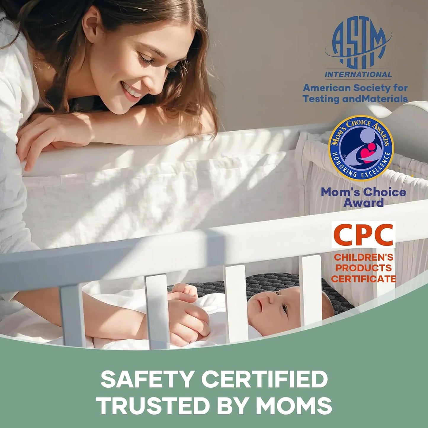 OhGeni 100% Waterproof Mattress Protector, Crib-Gray Size Mattress Pad, Fits 3"-6" Mattresses with Deep Pocket, Cooling, Breathable Fitted Sheets, Soft Bed Cover, Noiseless, Machine Washable