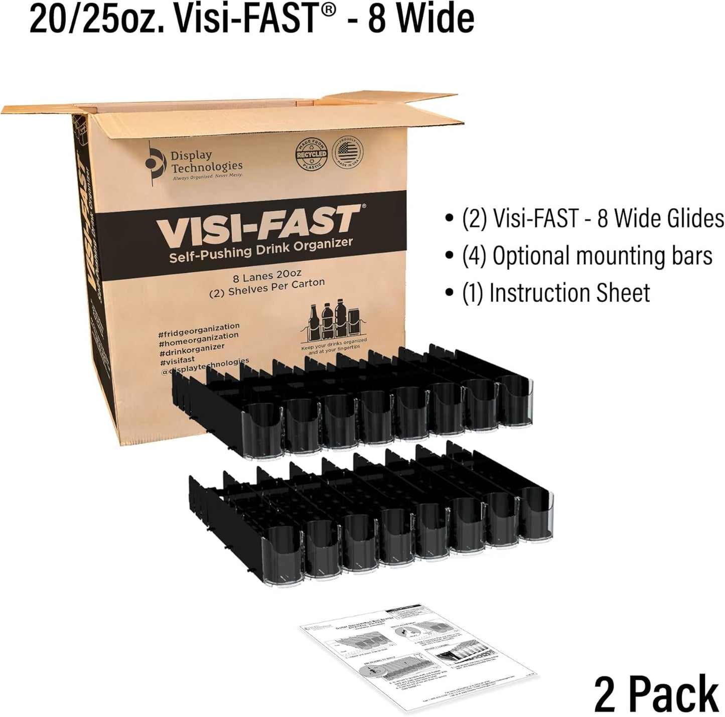 Display Technologies Fridge Organizer & Soda Can Dispenser for Refrigerator - Drink Dispenser & Refrigerator Storage (2-Pack)