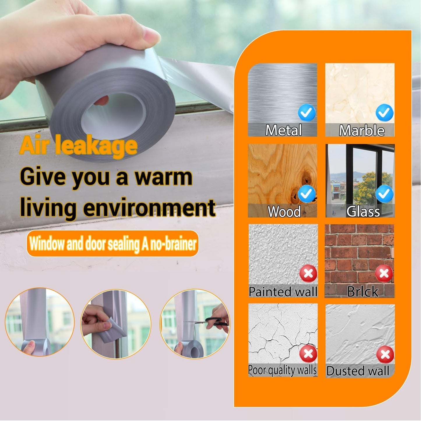 Window Insulation for Winter Weather Sealing Tape 2 Inch x 50 Yards Weather Stripping Residue Free Draft Isolation Sealing Film Tape for Doors Windows and Shower Glass Gaps Gray Color