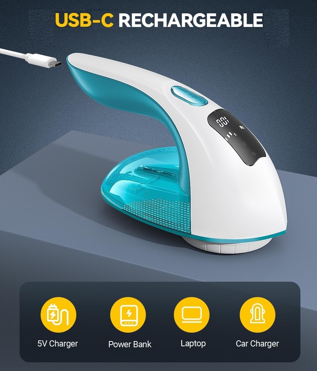 Rechargeable Fabric Shaver and Lint Remover, 3-Speed Adjustable Sweater Shaver with 6-Leaf Replaceable Stainless Steel Blades, 2.6Inch Large Mesh, Removable Bin for Clothes Fuzz, Lint, Pills, Bobbles