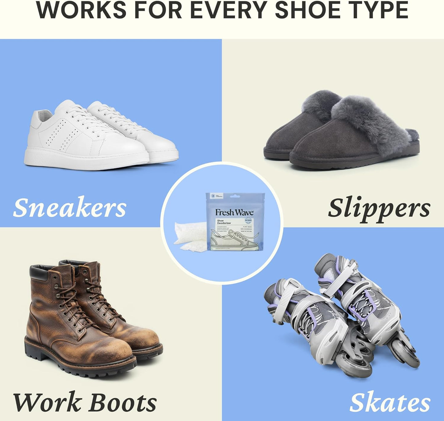 Fresh Wave Shoe Deodorizer, 1 Pack (2 Count) – Natural & Safe Shoe Freshener for All Types of Shoes, Long-Lasting and Reusable, Odor Eliminator for Strong Odor, Easy-to-Use Shoe Smell Remover