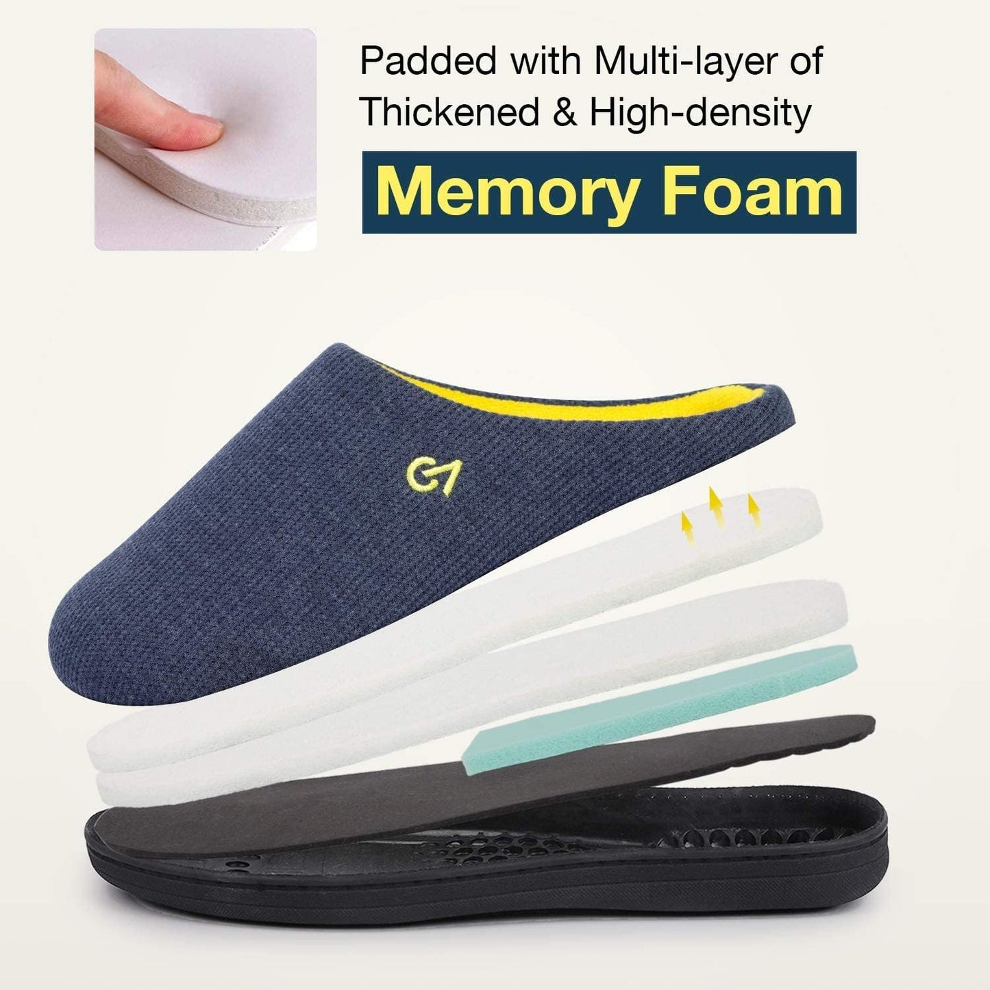 VeraCosy Men's Two-Tone Memory Foam House Slippers Indoor Outdoor Durable Rubber Sole