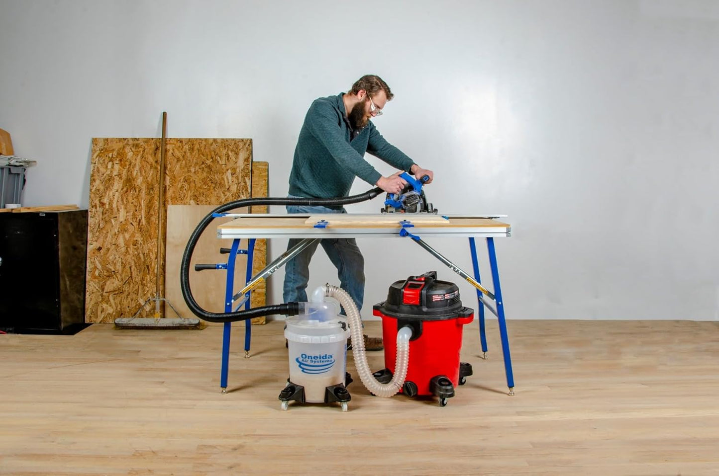 Oneida Dust Deputy Low-Pro Deluxe Lid Dust Separator Kit with Clear 5-Gallon Dust Collection Bucket, 3 ft Hose, 2.5 in Adapter, & Mounted Casters for Shop Wet Dry Vacuums - Made in USA