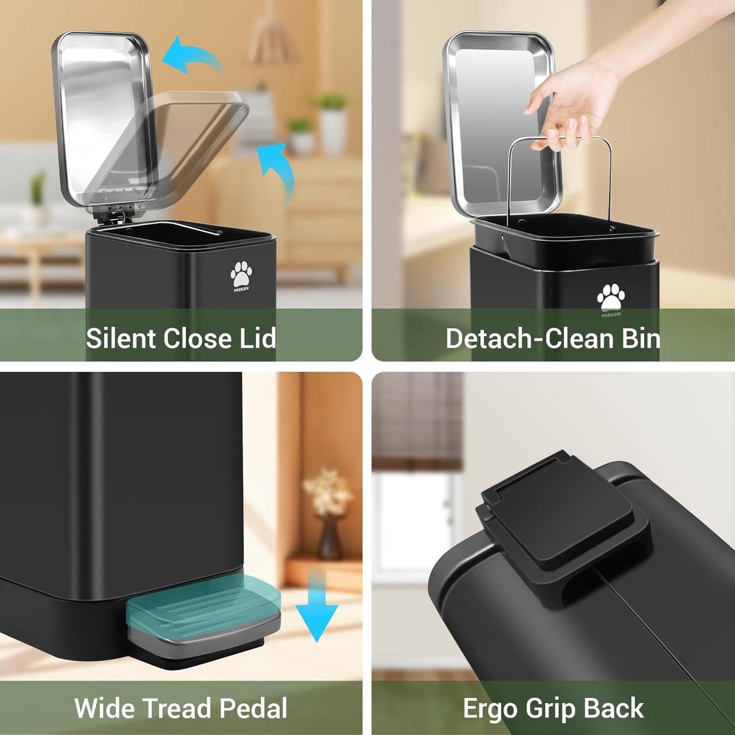 Dog Poop Trash Can Outside with Poop Scooper for Dogs, 12L/3.2Gal Metal Outdoor Garbage Can with Lid Suitable for Small, Medium and Large Dogs (Tungsten Steel)