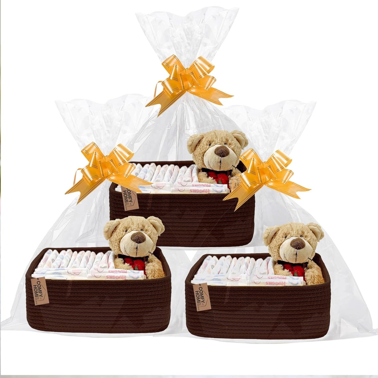 COMFY-HOMI 11.5"x7.5"x4.7" Storage Baskets for Organizing | Cotton Rope Woven Basket | Toy Storage Bin Box | Basket for Shelves, Closet Organizer Bin, Decorative Closet Shelf, 3 Pack, dark brown