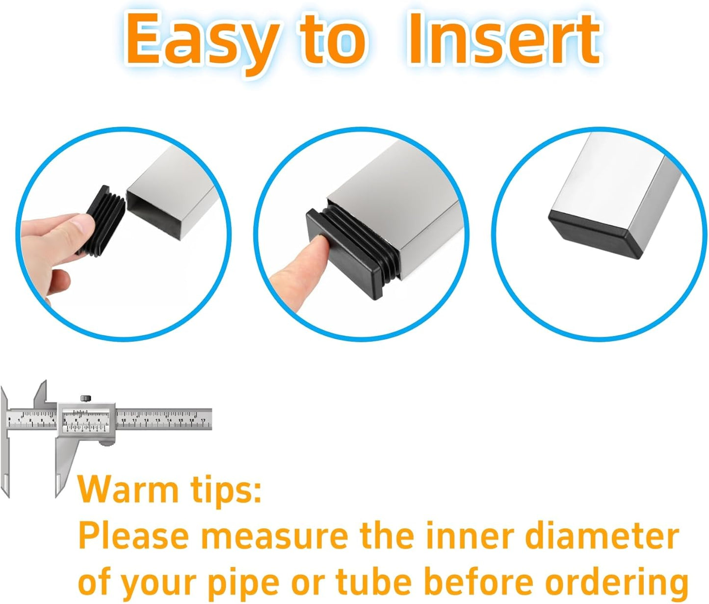 Furnigear Plastic Plugs Tubing End Cap Chair End Caps Outside Bottom Tubing Caps Rectangle Furniture Sliders Glides Black (24, Fit 1.37-1.5 x 0.78-0.9" Rectangle Tube Inner Size)