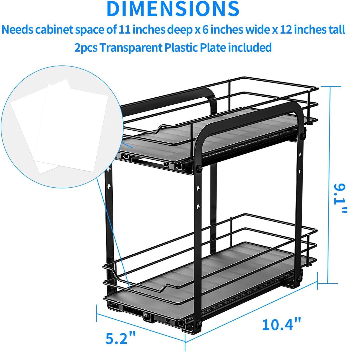 RCHYFEED Spice Organization for Cabinet, 2 Tier Pull Out Spice Rack for Seasoning Organizer, Height Adjustable Heavy Duty Metal Basket for Inside Cabinets & Pantry Closet(5.5" Wx10.5 Dx9.5 H)