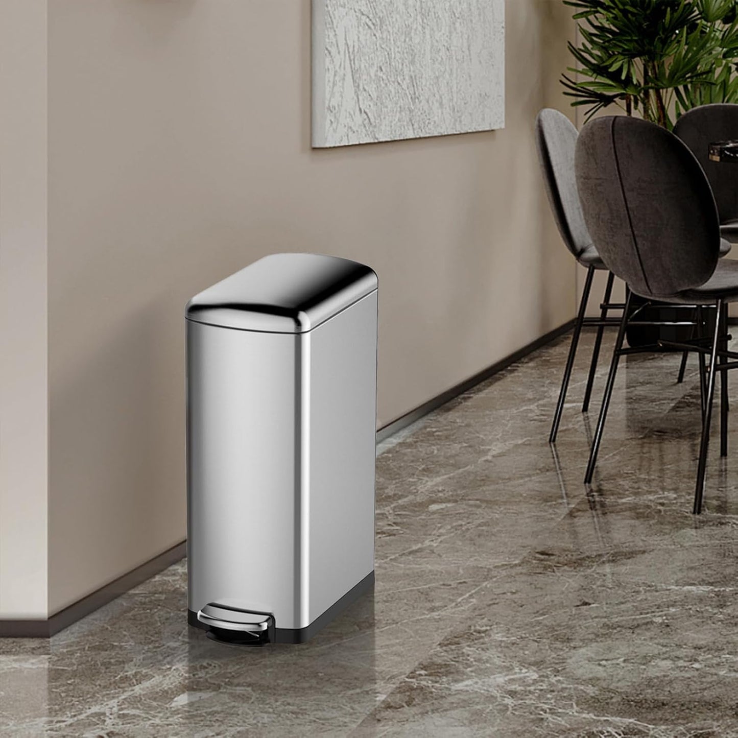 30 L Kitchen Step Trash Can, 8 Gallon Narrow Stainless Steel Waste Bin with Soft-Close Lid, Rectangle Rubbish Bin with Removable Inner Bucket for Bathroom, Dining Room, Living Room