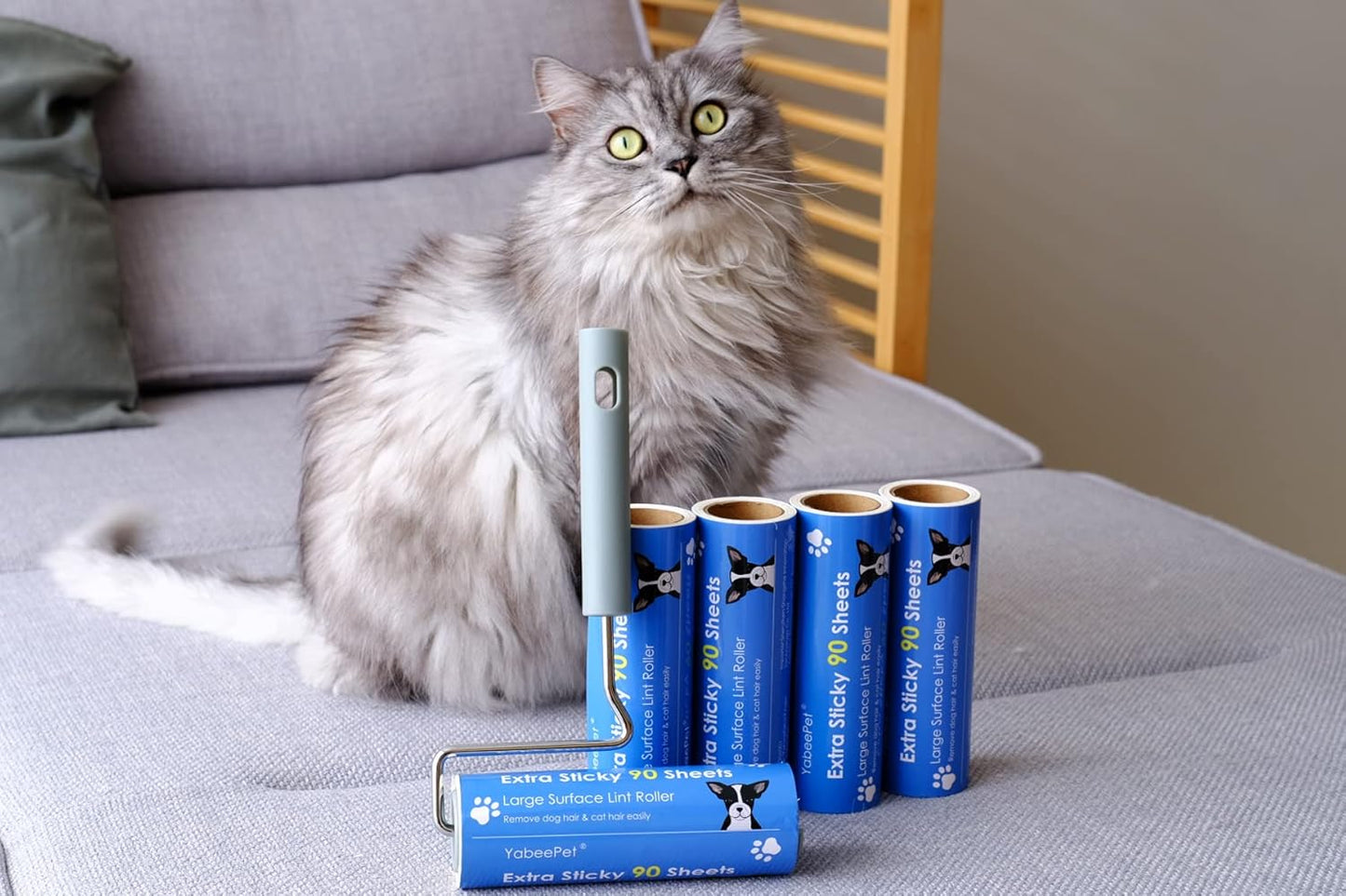 Extra Sticky Large Surface Lint Roller, 6.3'' Giant Lint Roller for Pet Hair, Lint Remover Roller for Cat Hair, Clothes, Furniture, 1 Handle + 270 Sheets, with Dust-Proof Case