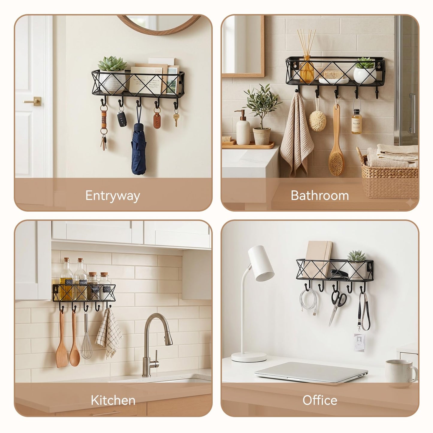 HappyHapi Key Holder Wall Mount, Metal Key Rack, 9.8”Lx2.1”Wx4.1”H