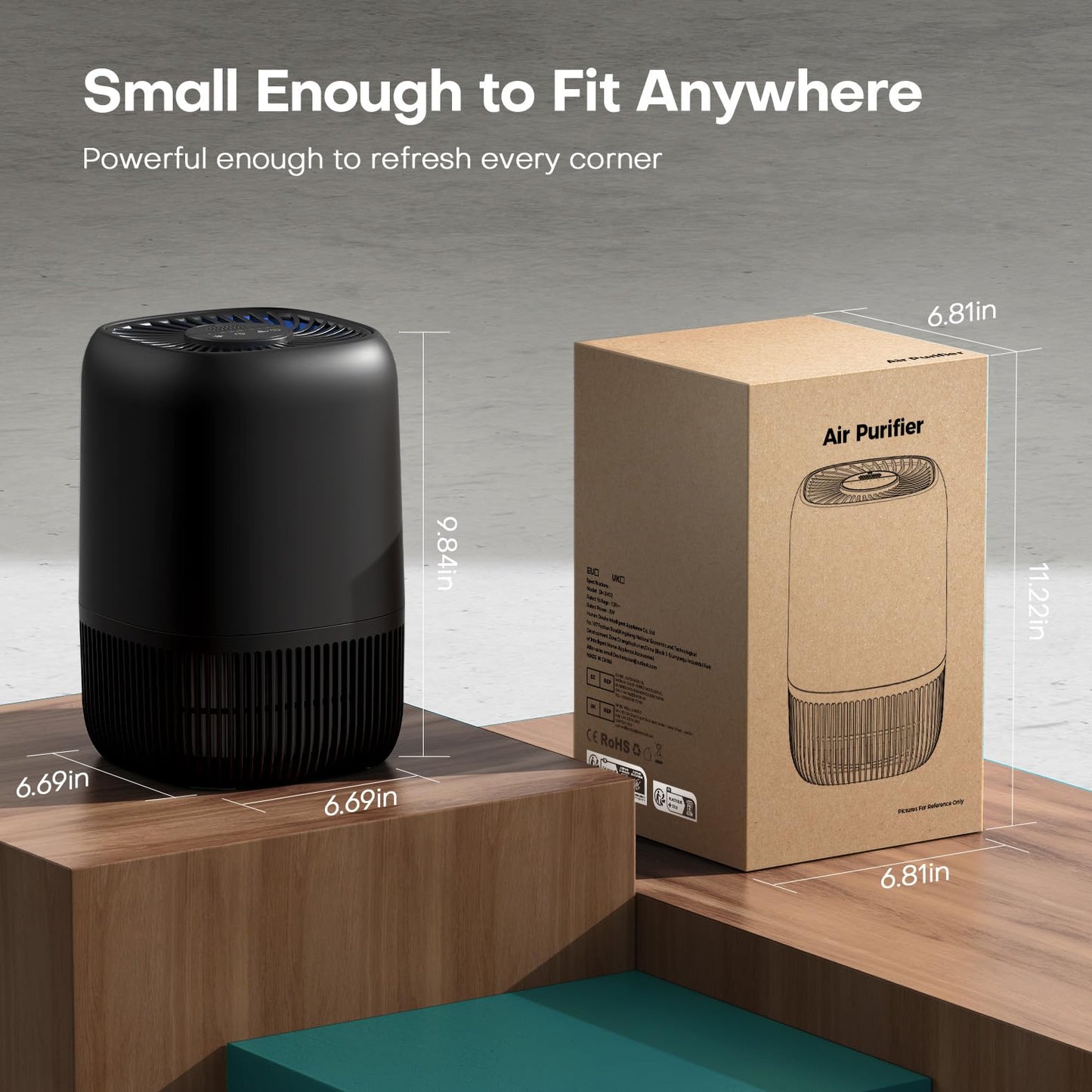 VOOPNU Air Purifiers for Bedroom, High Efficiency Filter, 1076 Ft², Black