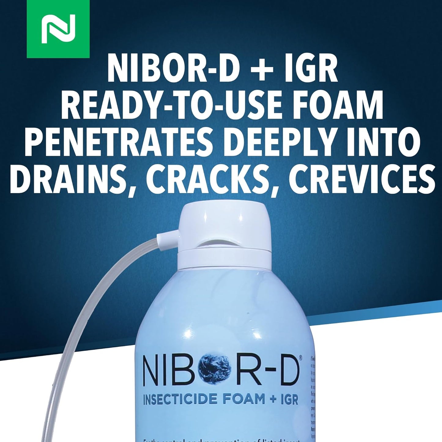 Nibor-D Insecticide Foam with IGR, Ready-to-Use for Fly and Cockroach Control, 360 Degree Application, Includes 17" Hose (1 Pack, 21 oz Can)
