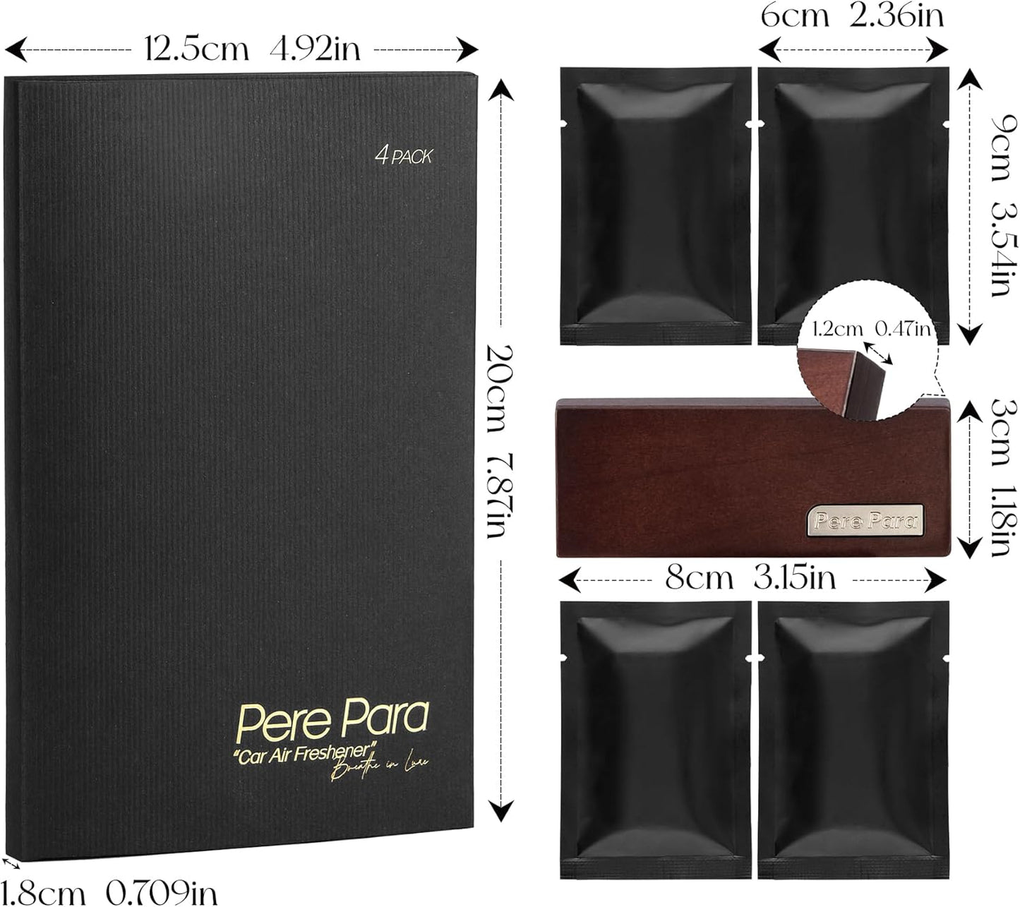 4 Refreshing Scent Bags Wood Car Air Freshener Vent Clip (Darkwood, Amber)- Natural Scent Diffuser for Car, Truck & SUV Premium Essential Oil Starter Kit Gift for Men & Women