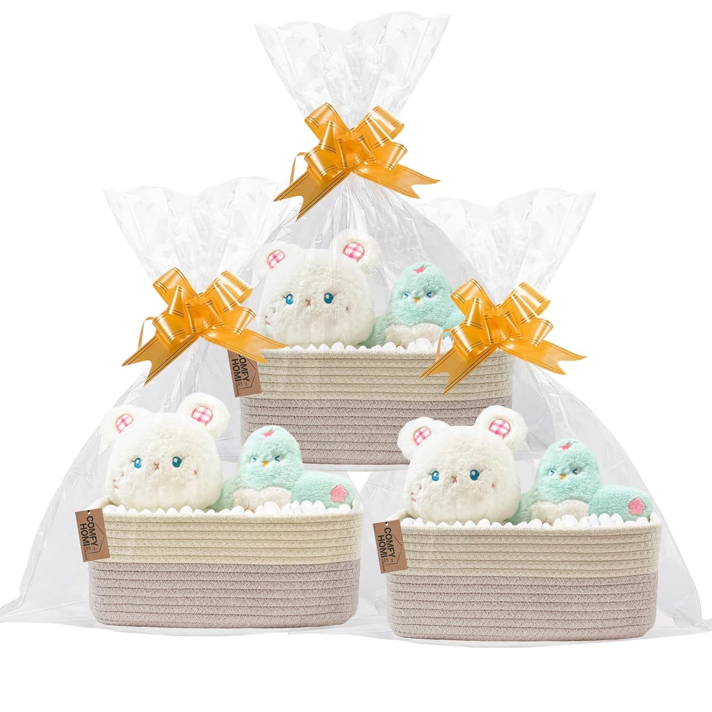 COMFY-HOMI 13" x 8.5" x 5.1" Storage Baskets for Organizing | Cotton Rope Woven Basket | Toy Storage Bin Box | Basket for Shelves, Closet Organizer Bin, Decorative Closet Shelf, 3 Pack, beige brown