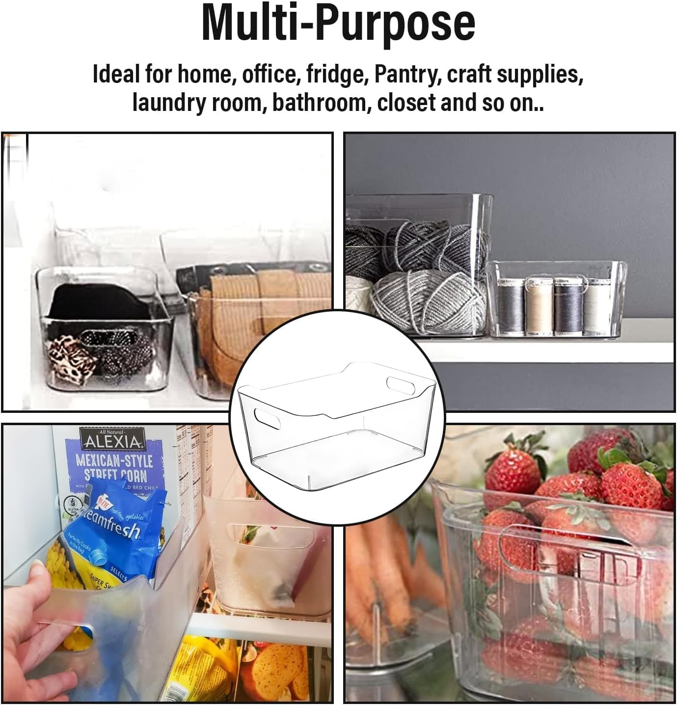 Clear Plastic Storage Bins for Kitchen Organization or Pantry Organizers and Storage, Freezer Fridge Organizer Containers Bin for Organizing Refrigerator Closet Cabinet Organizers