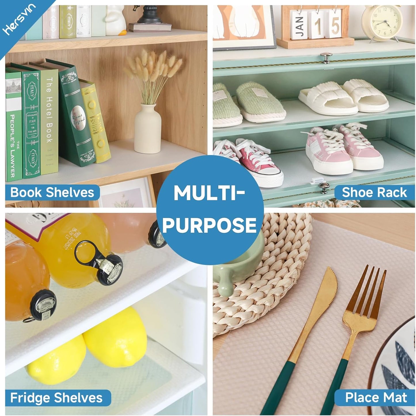 Shelf Liners Drawer Liner for Kitchen Cabinets Non-Adhesive Non Slip, Refrigerator Mats for Shelves, EVA Plastic Cupboard Protector, Waterproof Lining (Clear Flat Dot, 10 in x 20 ft)