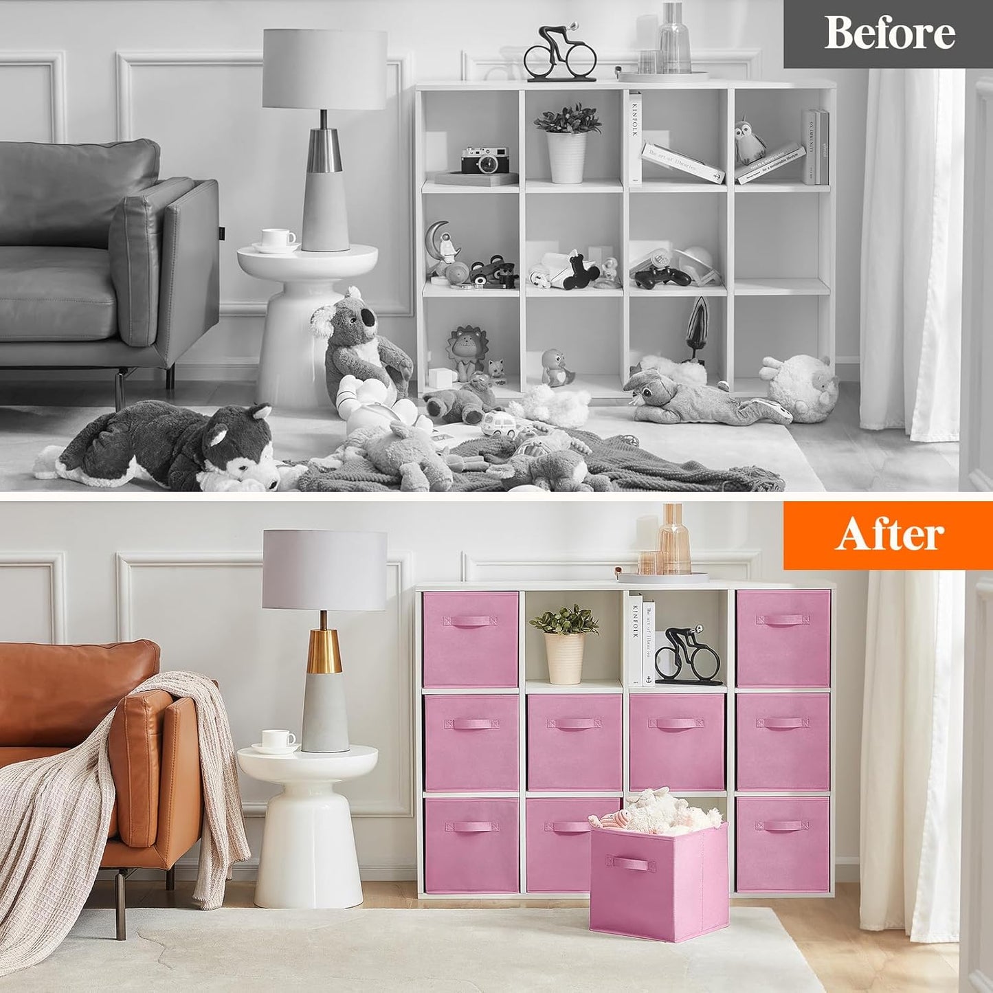 Lifewit 10 Packs Storage Cubes, 11 Inch Cube Storage Bins, Foldable Decorative Fabric Storage Baskets for Organizing Home Organizers with Handles for Shelves, Closet, Pink