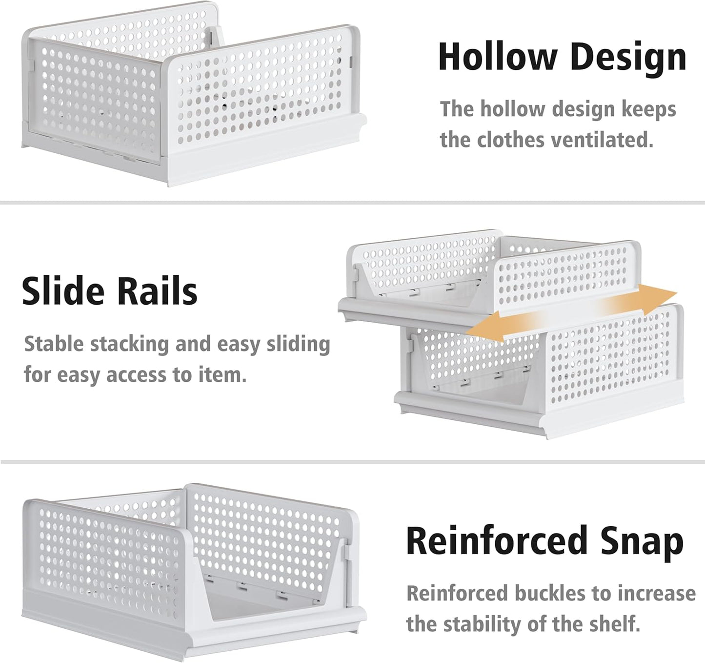 Proarea 5 Pack Stackable Plastic Storage Basket Closet Organizer Bin Foldable Clothes Organizer Storage Drawer Shelf Container for Living room Bathroom Kitchen Office (2L+3S)