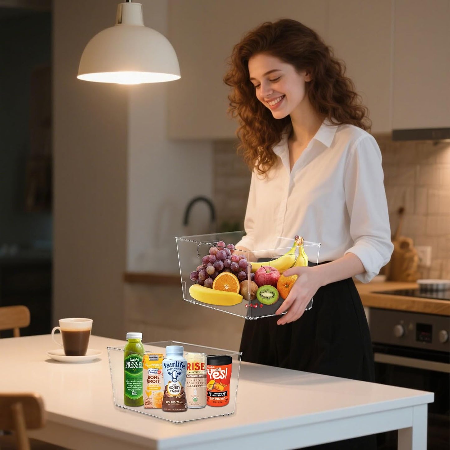 MOONEDGE 4-Pack Clear Plastic Storage Bins — Open-Top PET Organizers and Storage, 11" x 8" x 6" Storage Containers Ideal for Refrigerator, Pantry, Fridge Organization and Countertop Storage