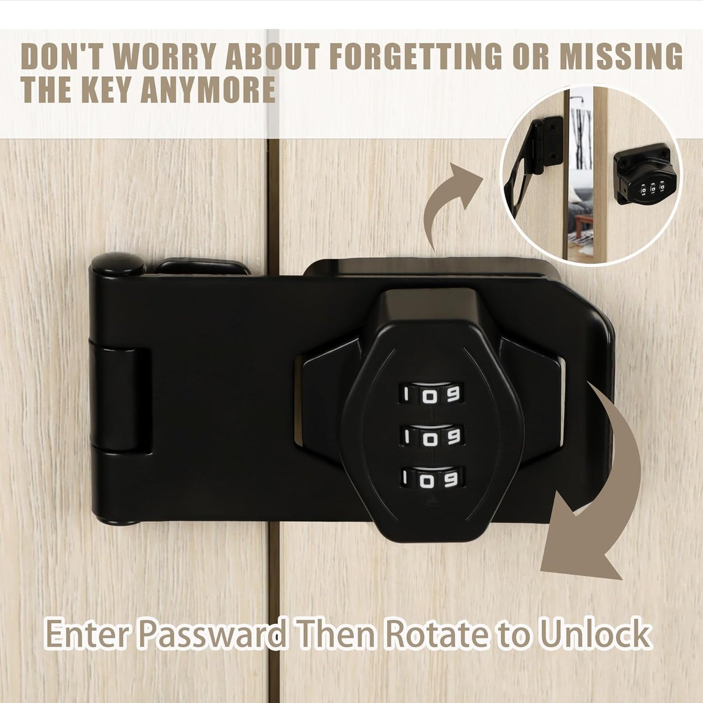 Password Rotary Hasp Locks, Digit Combination Lock Door Security Slide Latch Door Lock for Drawers, File Cabinets, Cabinets, Interior Doors, Barns, Garage Doors, Fence (4 Inch)