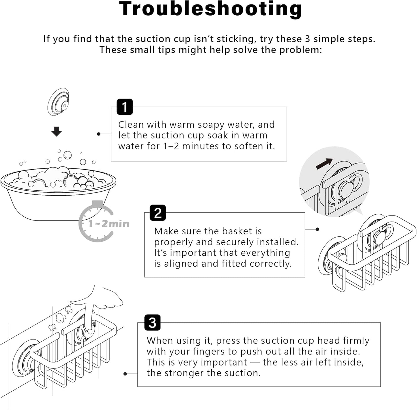 SunnyPoint NeverRust Kitchen & Bathroom Sink Caddy for Sponges, Scrubbers, Soap, 6" x 2.5" x 2.75", with Adhesive Mount - Additional Suction Cup Included –Aluminum (Black)